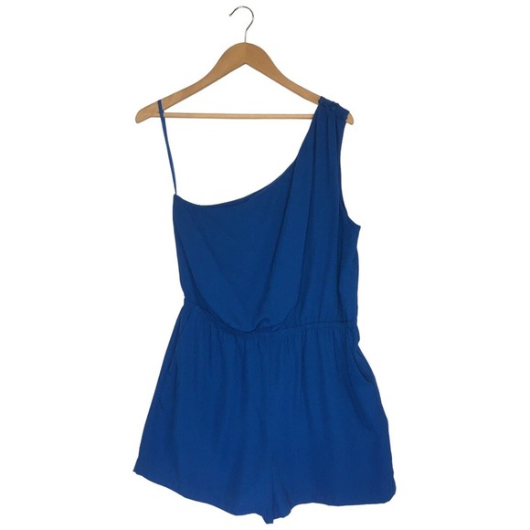Naked Zebra Pants - Naked Zebra Womens Medium Romper One Shoulder Dressy Shorts Pockets Blue